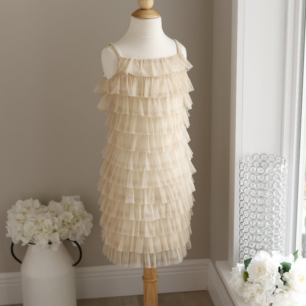 Girls Gold Party Dress Tulle Size 7/8 Biscotti Couture Party Special Occasion
